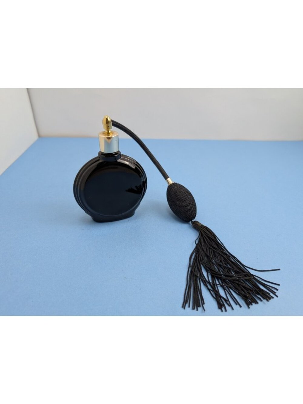 Vintage France VCA Black Glass Art Deco Perfume Bottle Black Tassel Atomizer